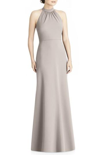 Women's Jy Jenny Yoo Crepe Halter Gown - Beige