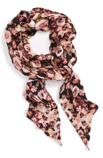 Women's Sole Society Floral Print Skinny Scarf, Size - Black