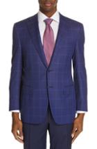 Men's Canali Siena Classic Fit Windowpane Check Wool Sport Coat Us / 48 Eu R - Blue