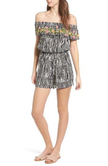 Women's Raga Before Dawn Embroidered Off The Shoulder Romper - Black