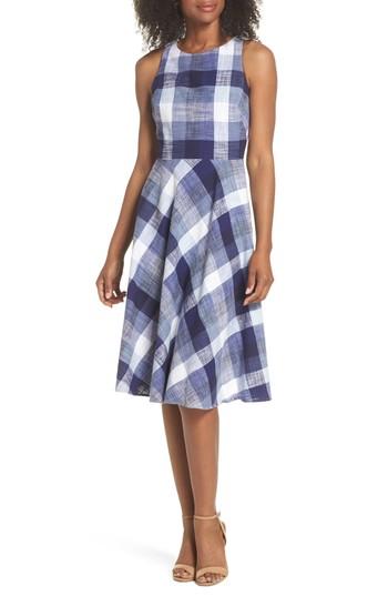 Women's Eliza J Check Fit & Flare Dress - Blue