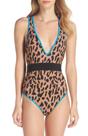 Women's Diane Von Furstenberg Belted One-piece Swimsuit - Brown