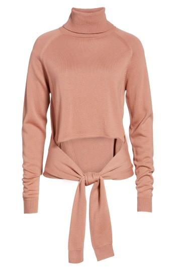 Women's Kendall + Kylie Tie Front Turtleneck Sweater - Pink