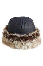 Women's Barbour 'ambush' Waxed Cotton Hat With Faux Fur Trim -