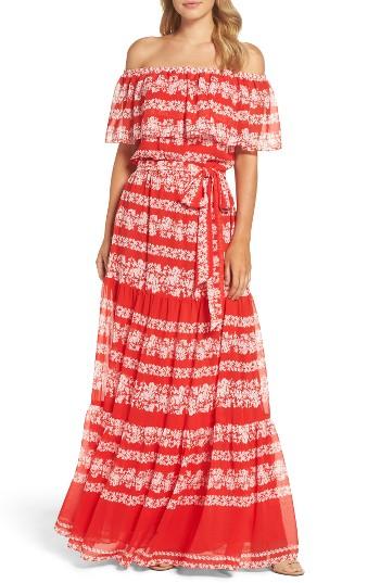 Petite Women's Eliza J Off The Shoulder Maxi Dress P - Red
