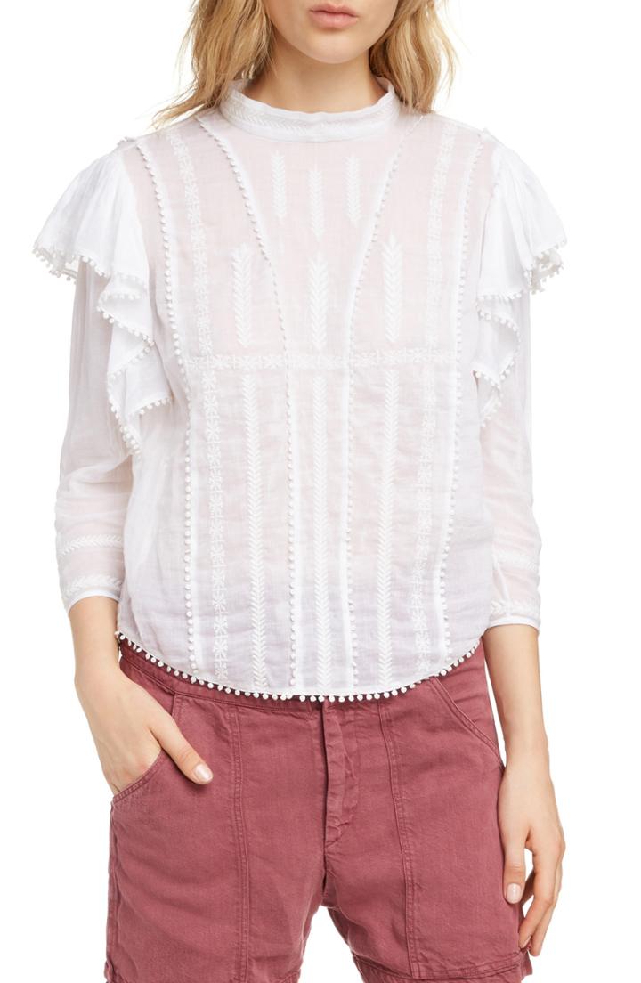 Women's Isabel Marant Etoile Anny Embroidered Ruffle Blouse Us / 38 Fr - White