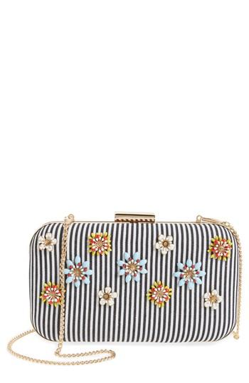 Natasha Couture Floral Embellished Frame Clutch - Black