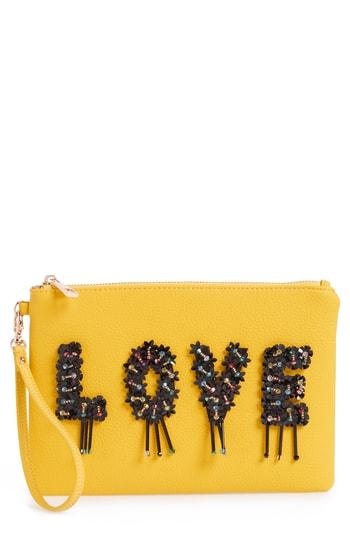 Sondra Roberts Love Embellished Faux Leather Wristlet - White