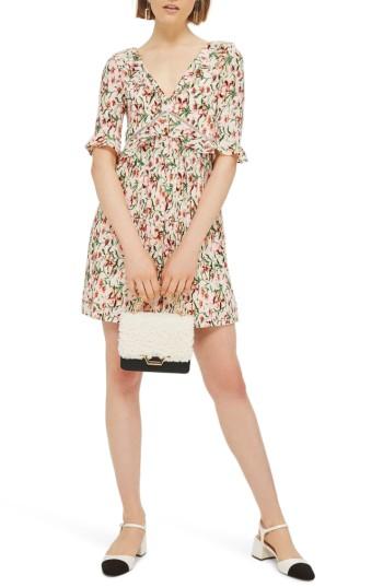 Women's Topshop Iris Floral Mini Skater Dress Us (fits Like 10-12) - Ivory