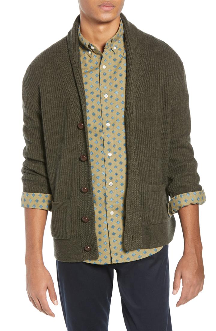 Men's J.crew Rugged Merino Wool Blend Shawl Collar Cardigan Sweater - Green
