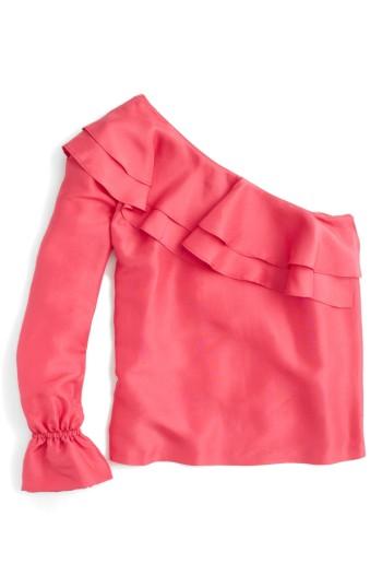 Women's J.crew One-shoulder Silk Shantung Top - Red