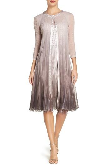 Women's Komarov Charmeuse Dress & Chiffon Jacket - Beige