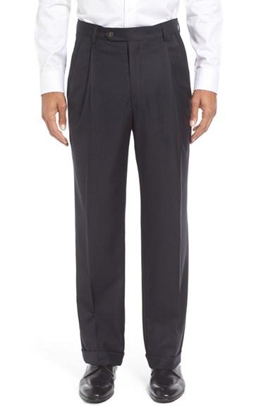 Men's Berle Pleated Solid Wool Trousers X 30 - Blue