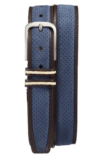 Men's Mezlan Nobuk Leather Belt - Blue Brown