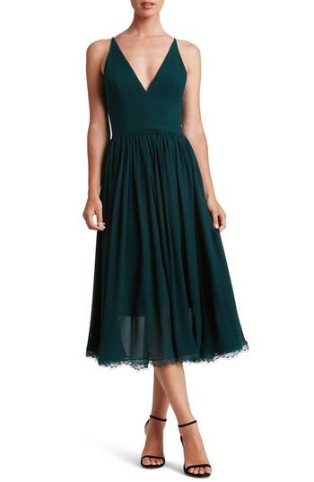 Women's Dress The Population Alicia Mixed Media Midi Dress, Size - Green