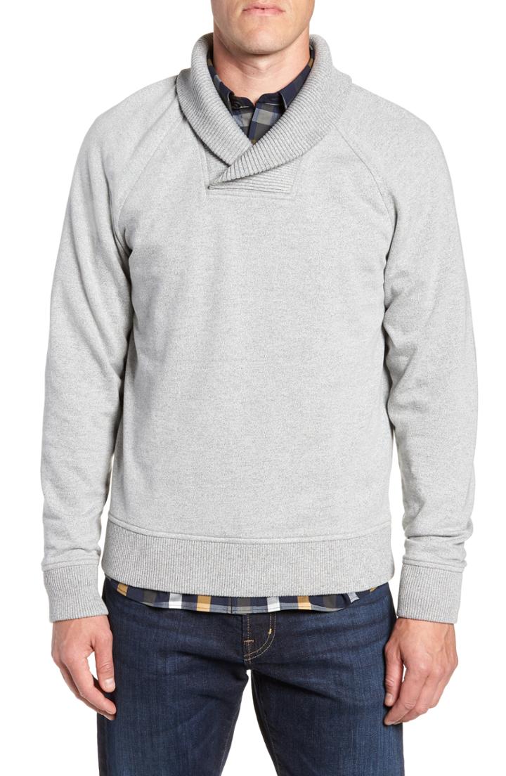 Men's Nordstrom Men's Shop Shawl Collar Fleece Sweatshirt, Size - Grey
