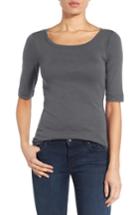 Petite Women's Caslon Ballet Neck Cotton & Modal Knit Elbow Sleeve Tee, Size P - Grey
