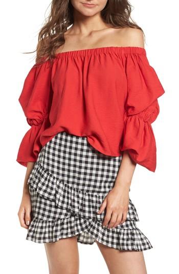 Women's Puff Sleeve Off The Shoulder Top - Red