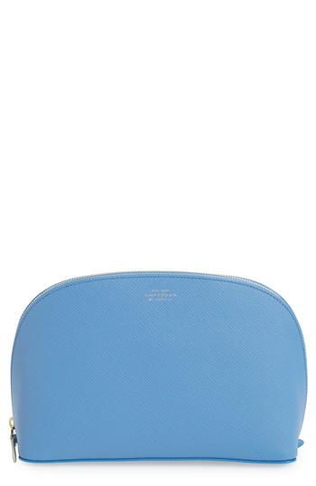 Smythson Medium Leather Cosmetics Bag, Size - Nile Blue