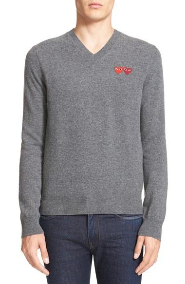 Men's Comme Des Garcons Play Wool Pullover - Blue