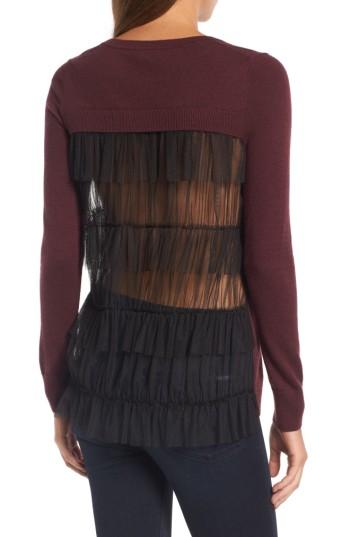 Women's Chelsea28 Tulle Back Sweater, Size - Burgundy