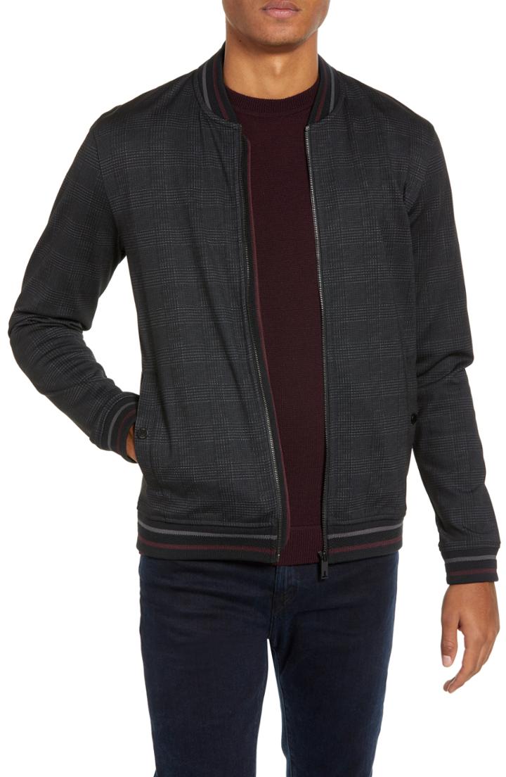 Men's Ted Baker London Tootie Slim Check Bomber Jacket (m) - Black