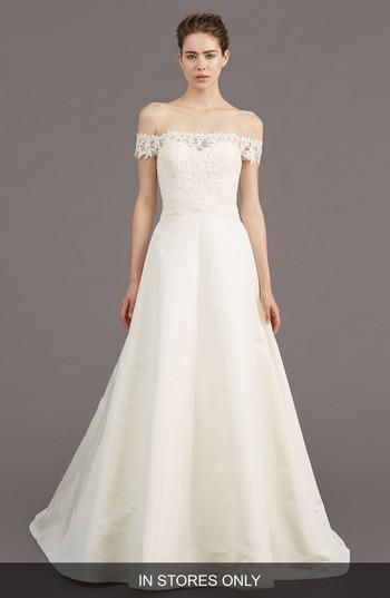 Women's Amsale Tilden Lace & Silk Blend Gown, Size - Ivory