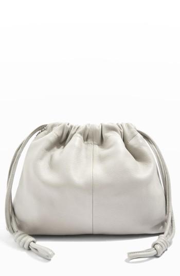 Topshop Drawstring Leather Crossbody Bag - Grey