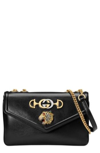 Gucci Medium Tiger Head Leather Shoulder Bag - Black