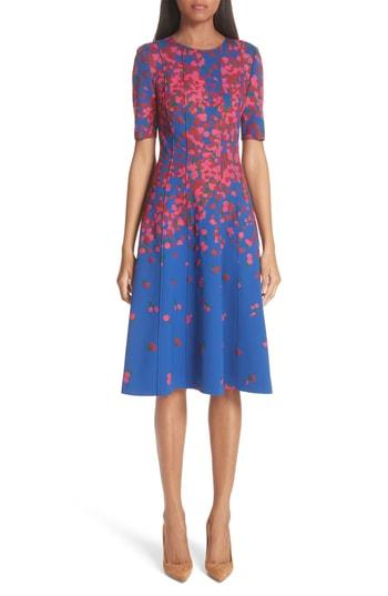 Women's Carolina Herrera Knit Floral Print Dress - Blue