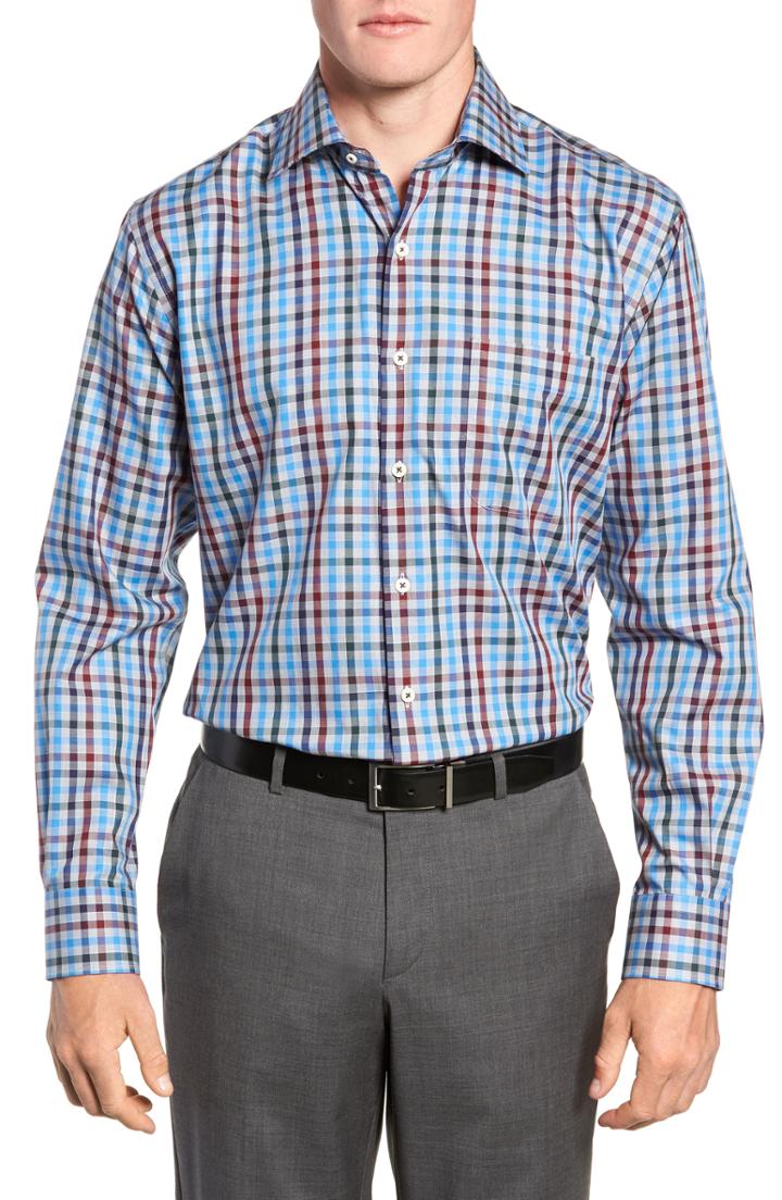 Men's Peter Millar Macon Check Print Sport Shirt - Blue