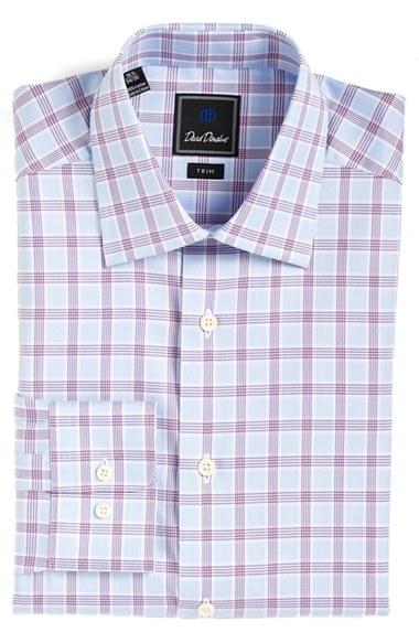 Men's David Donahue Trim Fit Plaid Dress Shirt .5 32/33 - Purple