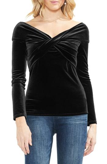 Women's Vince Camuto Cross Front Stretch Velvet Top - Black
