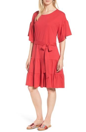 Women's Bobeau Drop Waist Ruffle Cotton Dress - Red