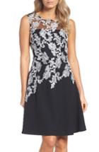 Women's Ellen Tracy Embroidered Crepe Fit & Flare Dress
