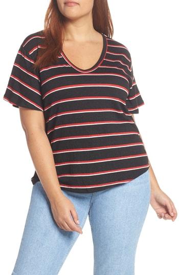 Women's All In Favor Stripe Flutter Sleeve Tee, Size - Black