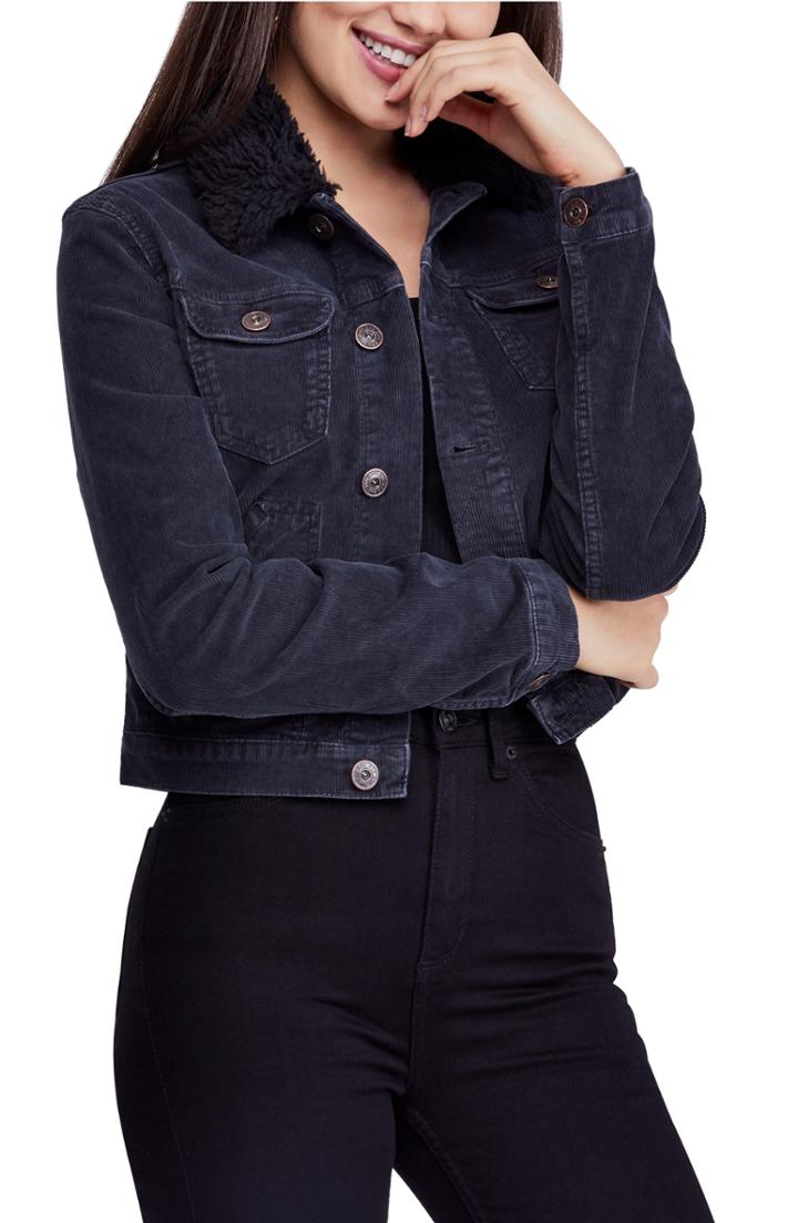Women's Bdg Urban Outfitters '90s Fleece Collar Corduroy Crop Jacket - Black