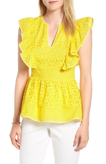 Women's 1901 Cotton Eyelet Ruffle Top - Yellow