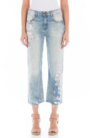 Women's Fidelity Denim Taylor Painted Crop Wide Leg Jeans - Blue