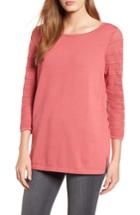 Women's Chaus Pointelle Sleeve Sweater - Coral
