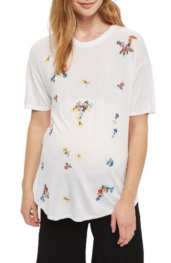Women's Topshop Floral Embroidered Maternity Tee Us (fits Like 0-2) - White