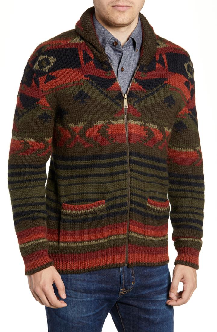 Men's Faherty Winter Woods Wool Blend Cardigan - Green