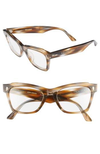 Women's Celine 52mm Rectangle Cat Eye Sunglasses - Brown Blue Striped Havana