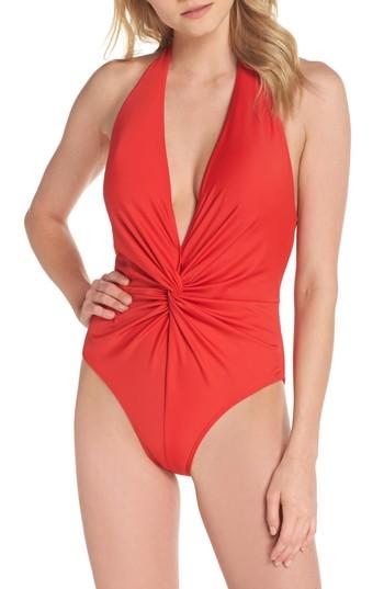 Women's Ted Baker London Low Knot One-piece Swimsuit - Red