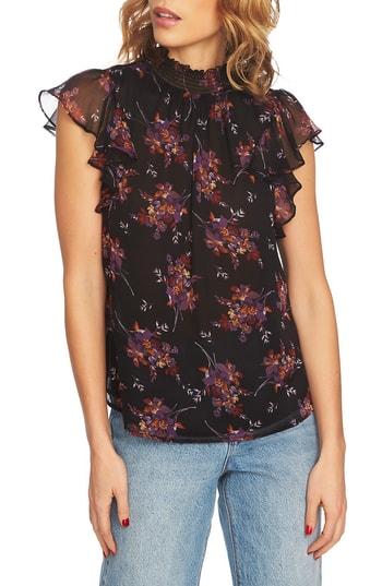 Women's 1.state Wildflower Flutter Sleeve Blouse, Size - Black