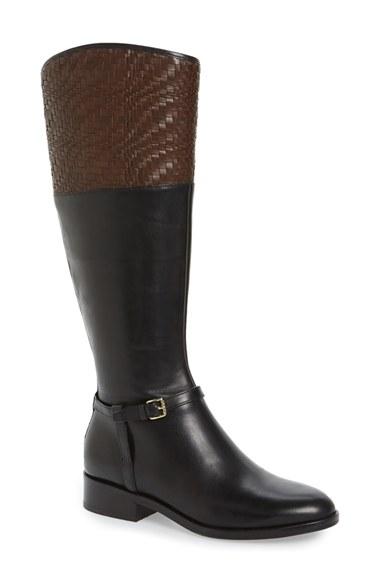 Women's Cole Haan 'genevieve' Woven Cuff Riding Boot B - Black