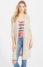 Women's Halogen Long Linen Blend Cardigan - Beige
