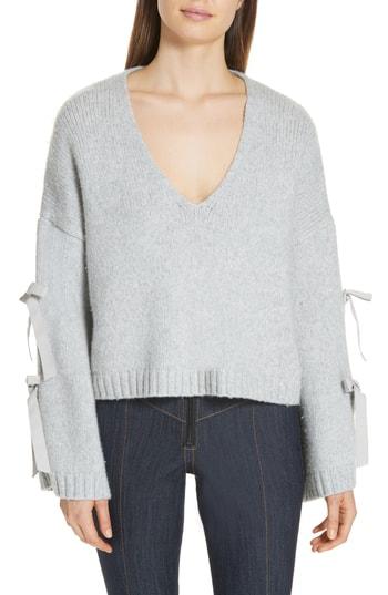 Women's Cinq A Sept Sidel Tie Sleeve Wool Blend Sweater - Grey