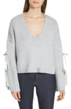 Women's Cinq A Sept Sidel Tie Sleeve Wool Blend Sweater - Grey