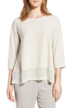 Women's Eileen Fisher Sheer Hem Silk Top, Size - White